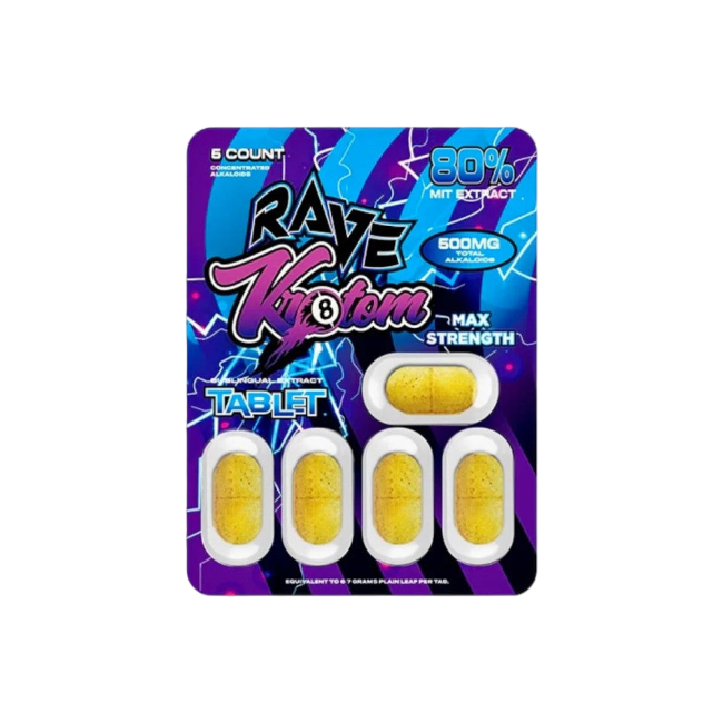 RAVE KRATOM MAX STRENGTH 5CT - 80% MIT EXTRACT (500MG TOTAL ALKALOIDS) - Seven Tech