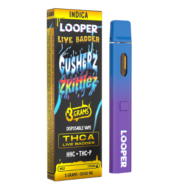 LOOPER LIVE BADDER THC-A 3G DISPOSABLE - GUSHERZ X ZKITTLEZ INDICA - Seven Tech