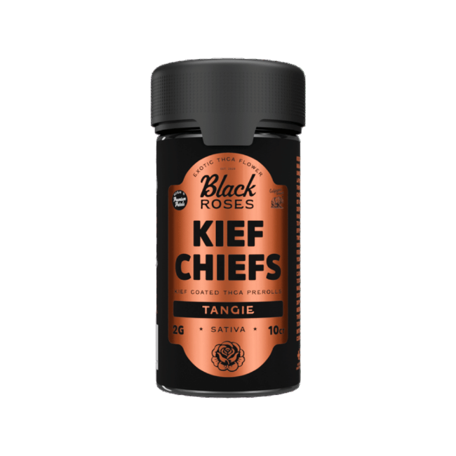 Black Roses Kief Chiefs Exotic Kief Coated Pre-Rolls 2g 10ct Jar Tangie Sativa - Seven Tech