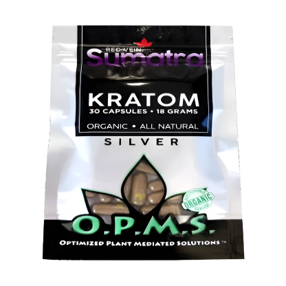 O.P.M.S. SILVER KRATOM CAPSULES 30CT / 18G / 0.63OZ - SUMATRA RED VEIN - Seven Tech