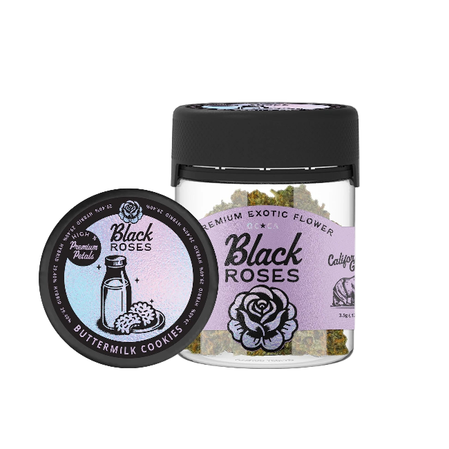 Black Roses Premium Exotic THC-A Flower 3.5g Jar Buttermilk Cookies Hybrid - Seven Tech