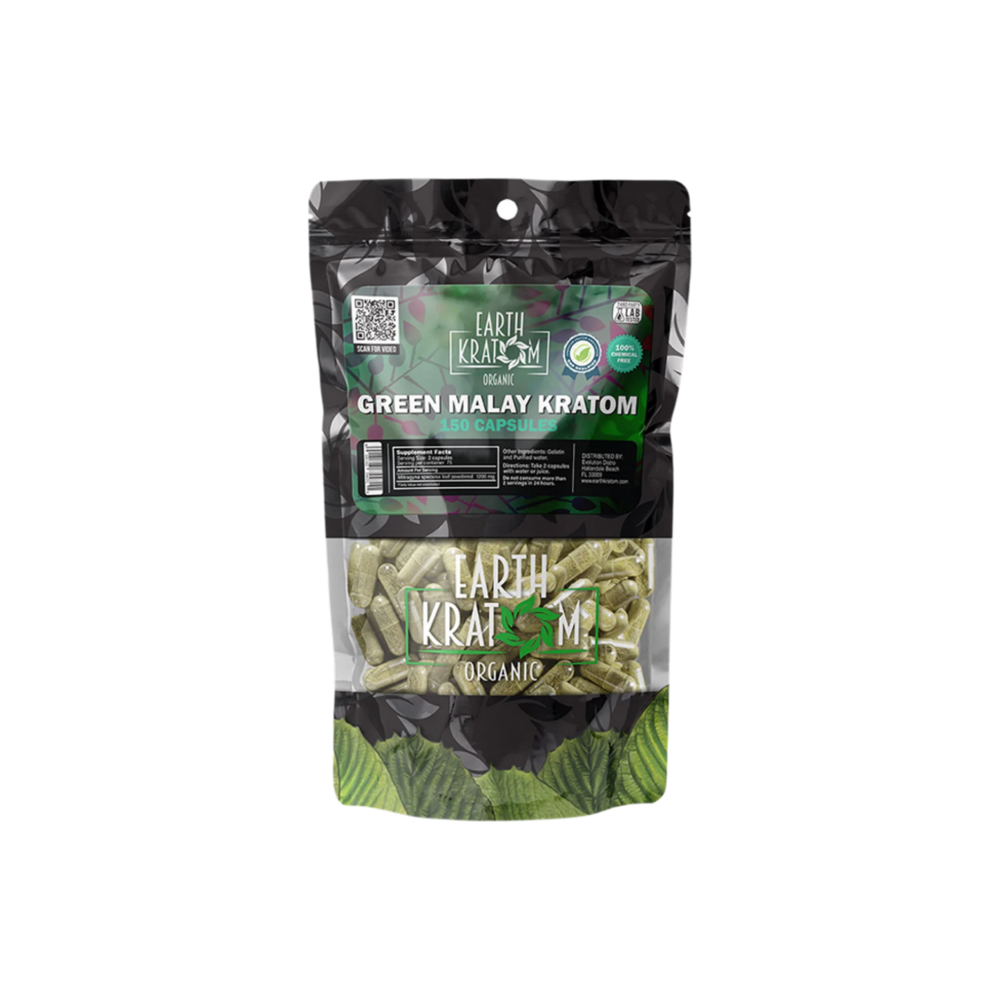 EARTH KRATOM CAPSULES 150CT - MALAY GREEN VEIN - Seven Tech