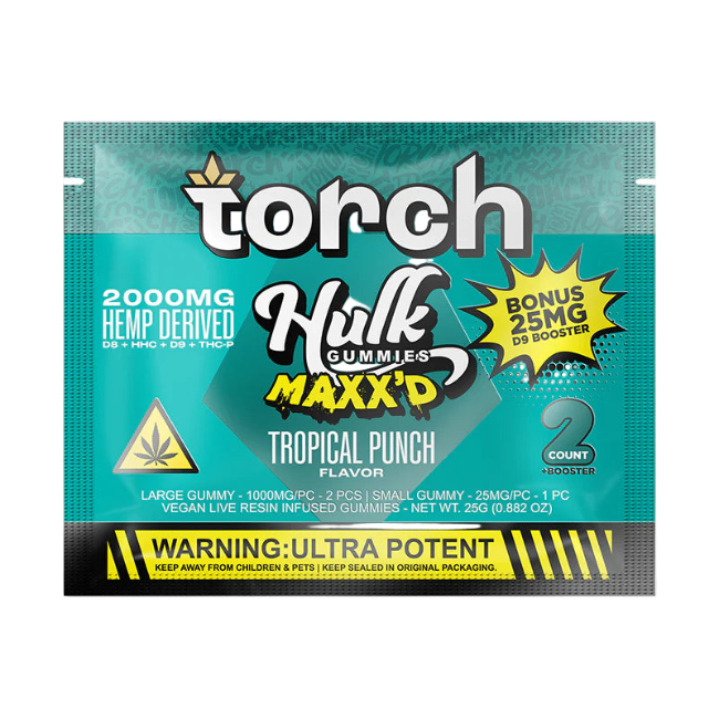 Torch Hulk Gummies Maxx’d 2000mg + 25mg D9 Booster 2ct Tropical Punch - Seven Tech