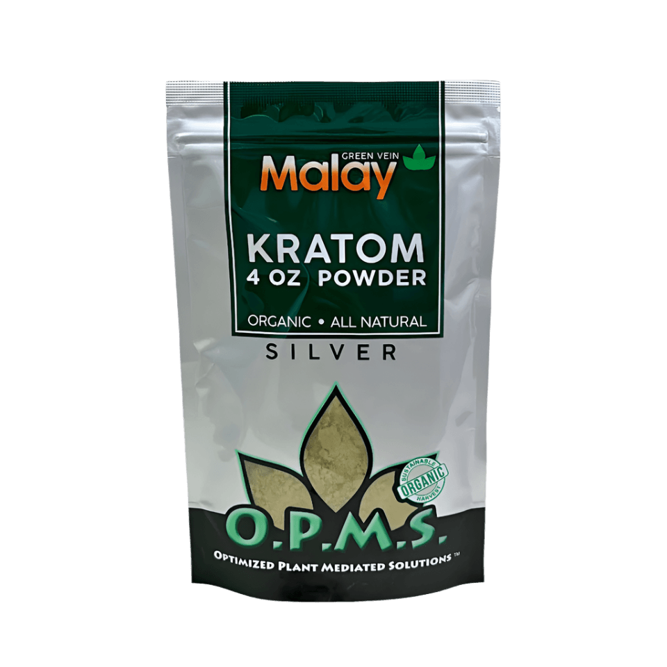 O.P.M.S. SILVER KRATOM POWDER 4OZ - MALAY GREEN VEIN - Seven Tech