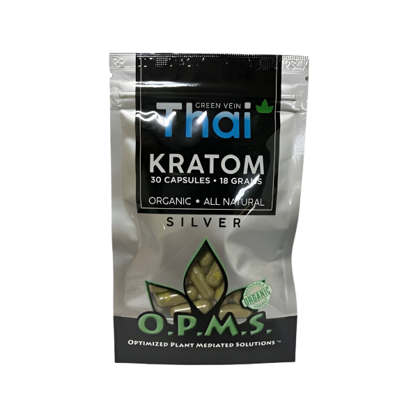 O.P.M.S. SILVER KRATOM CAPSULES 30CT / 18G / 0.63OZ - THAI GREEN VEIN - Seven Tech