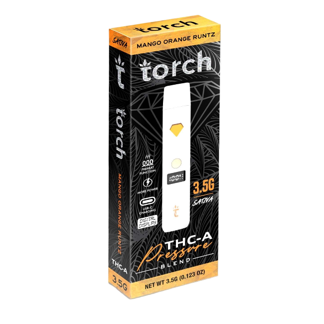 TORCH PRESSURE BLEND 3.5G DISPOSABLE - MANGO ORANGE RUNTZ SATIVA - Seven Tech