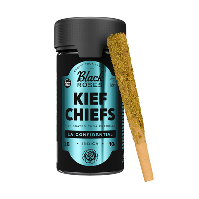 Black Roses Kief Chiefs Exotic Kief Coated Pre-Rolls 2g 10ct Jar LA Confidential Indica - Seven Tech