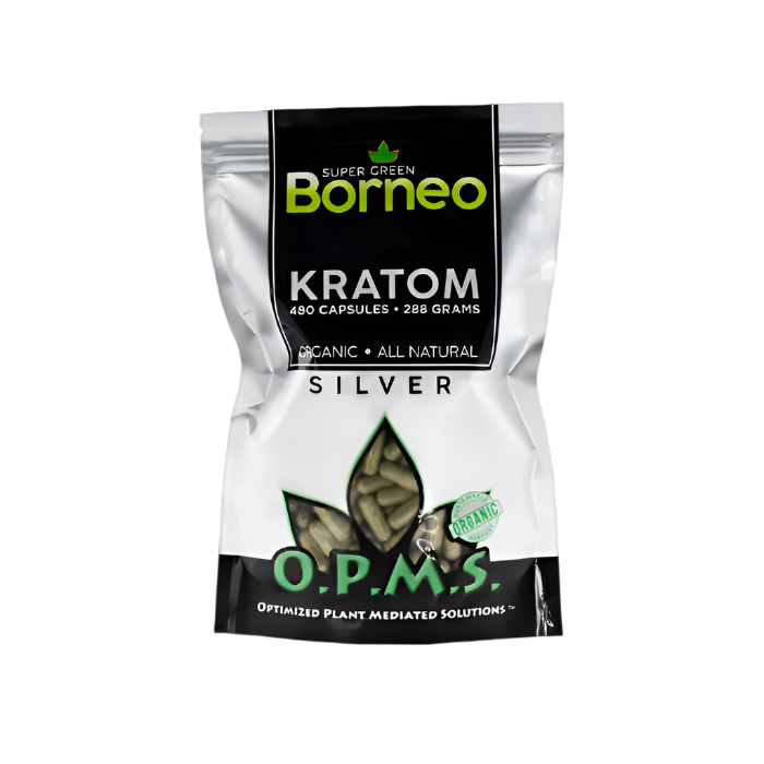 O.P.M.S. SILVER KRATOM CAPSULES 480CT / 288G / 10.16OZ - BORNEO SUPER GREEN VEIN - Seven Tech