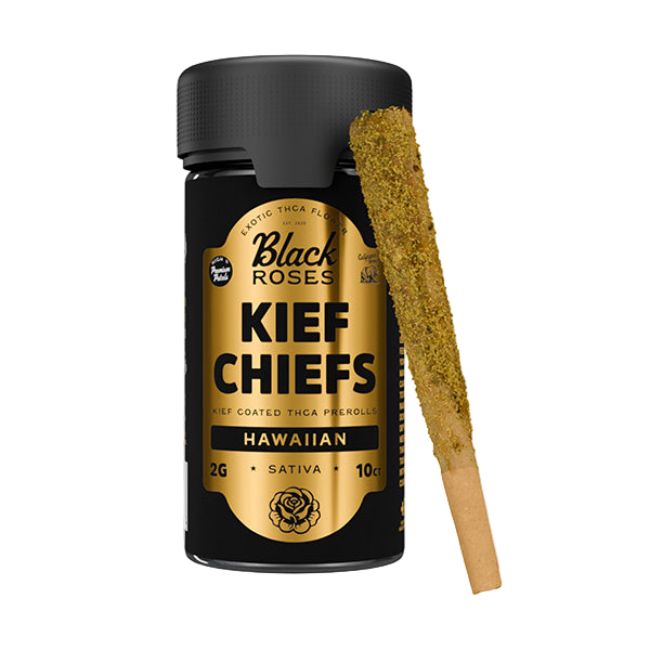 Black Roses Kief Chiefs Exotic Kief Coated Pre-Rolls 2g 10ct Jar Hawaiian Sativa - Seven Tech