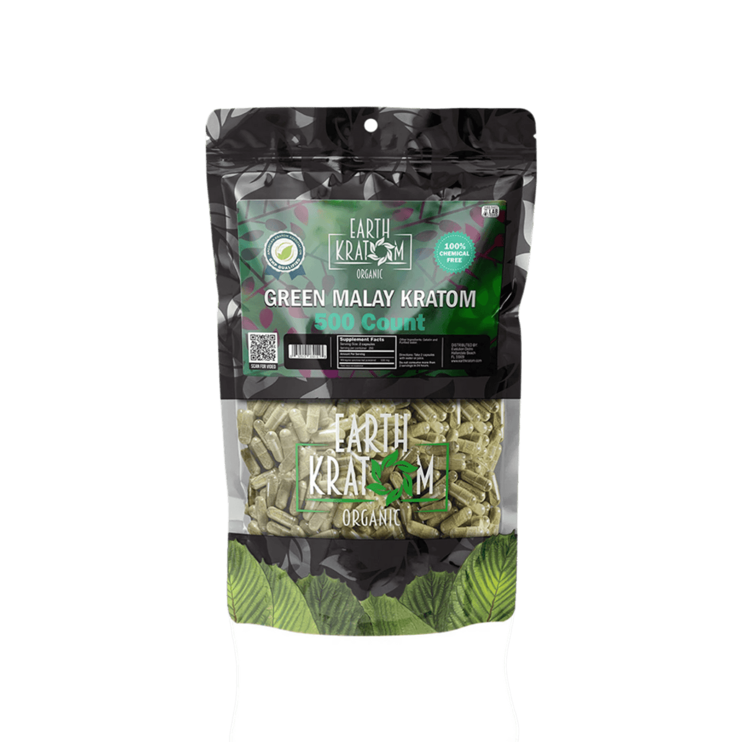 EARTH KRATOM CAPSULES 500CT - MALAY GREEN VEIN - Seven Tech