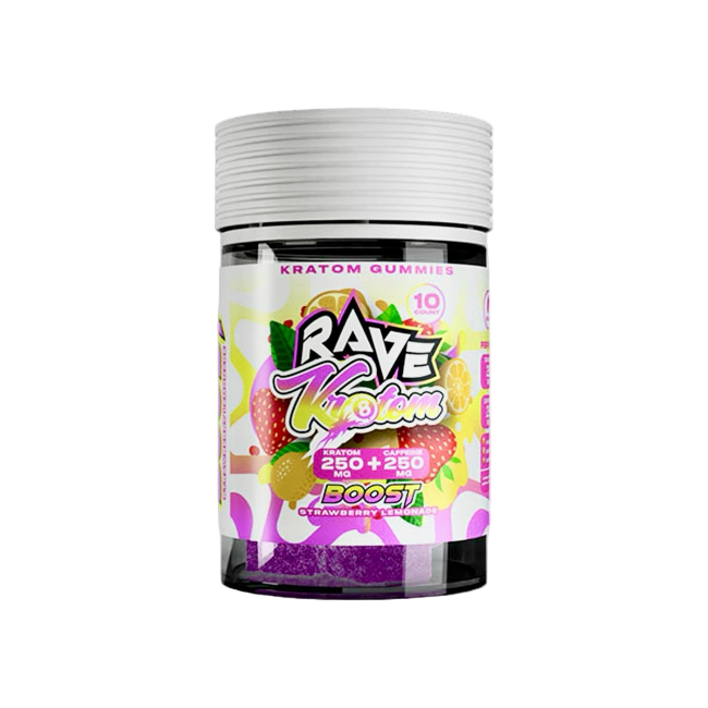 RAVE KRATOM GUMMIES 10CT - STRAWBERRY LEMONADE (KRATOM 250MG + CAFFEINE 250MG) - Seven Tech