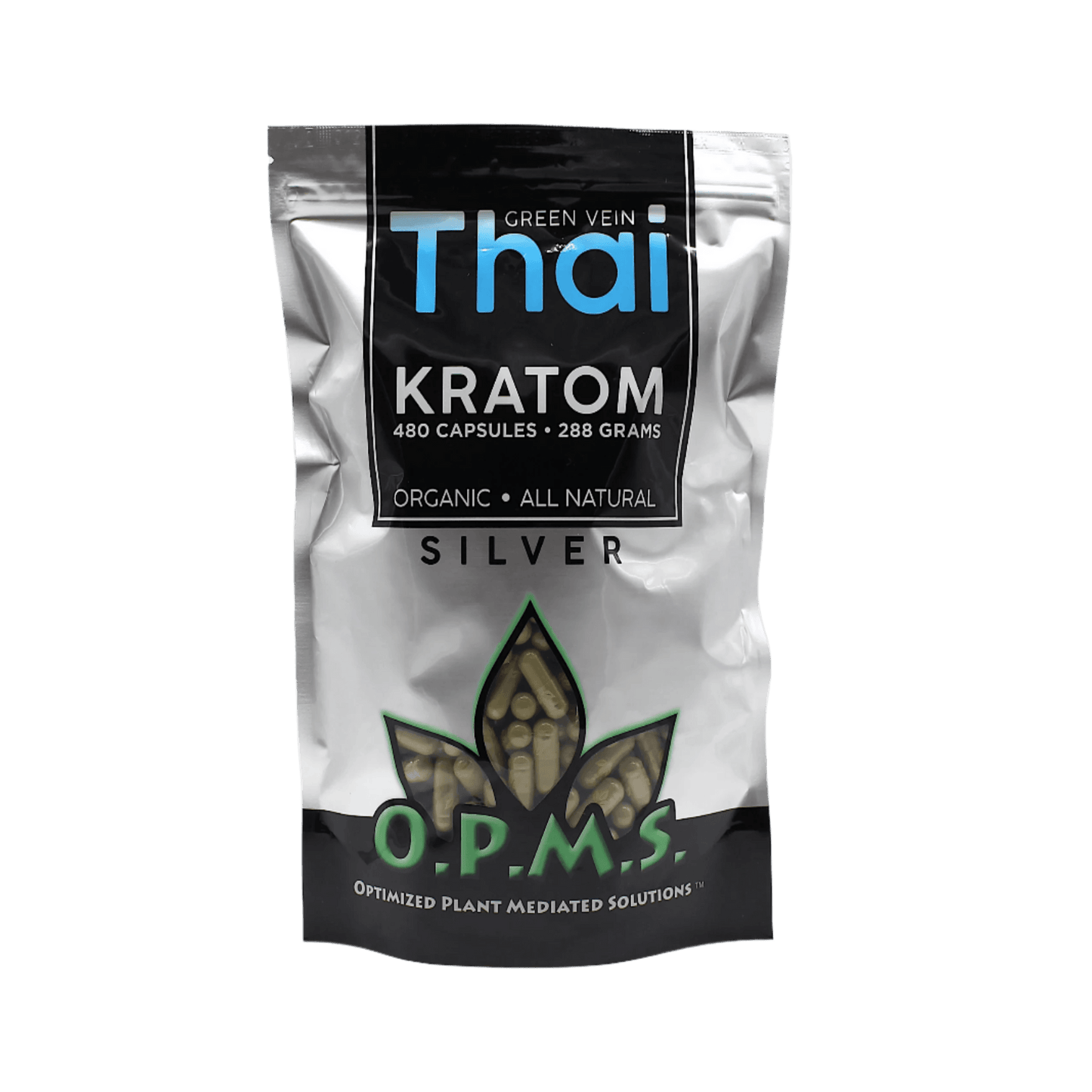 O.P.M.S. SILVER KRATOM CAPSULES 480CT / 288G / 10.16OZ - THAI GREEN VEIN - Seven Tech