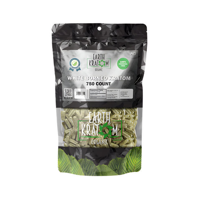 EARTH KRATOM CAPSULES 750CT - BORNEO WHITE VEIN - Seven Tech