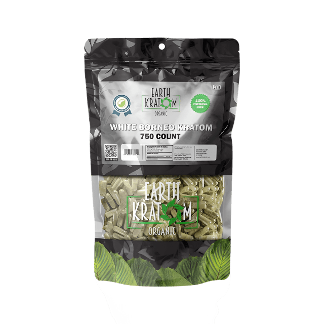 EARTH KRATOM CAPSULES 750CT - BORNEO WHITE VEIN - Seven Tech
