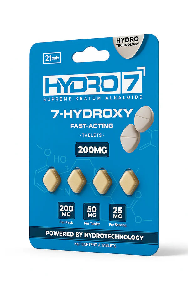 HYDRO 7 SUPREME KRATOM ALKALOIDS 7-HYDROXY 4CT 50MG PER TABLET 200MG PER PACK 25MG PER SERVING
