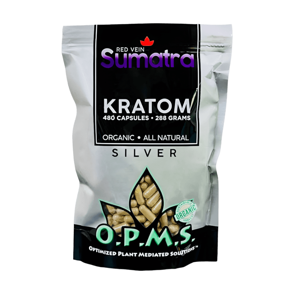 O.P.M.S. SILVER KRATOM CAPSULES 480CT / 288G / 10.16OZ - SUMATRA RED VEIN - Seven Tech