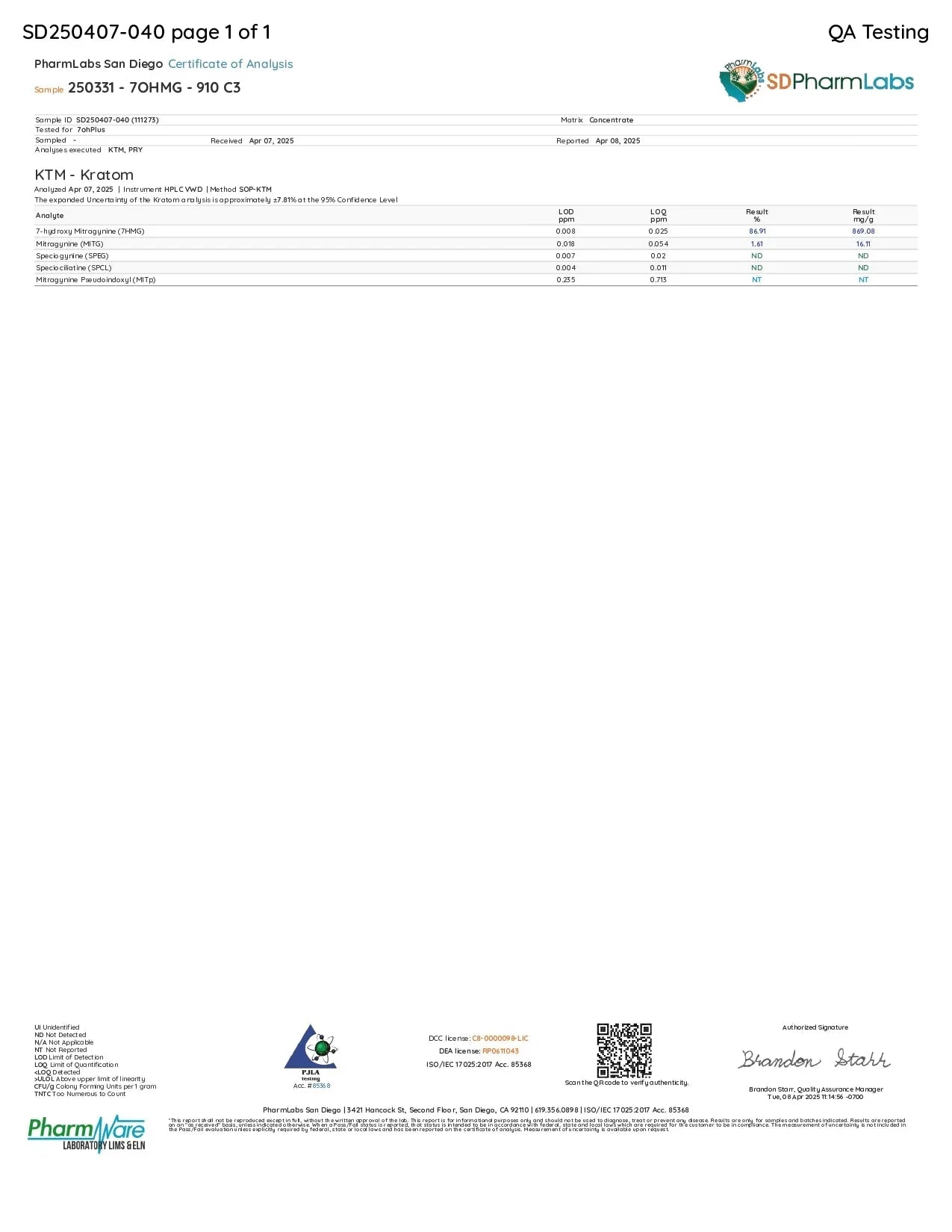 7oh Plus 1G 7OH 86.91% Extract Powder - Seven Tech