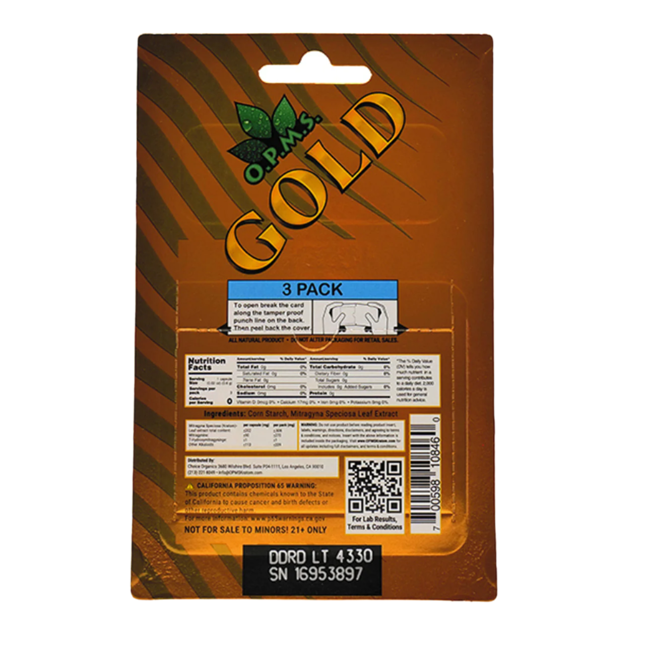 O.P.M.S. KRATOM CAPSULES - GOLD 3CT - Seven Tech