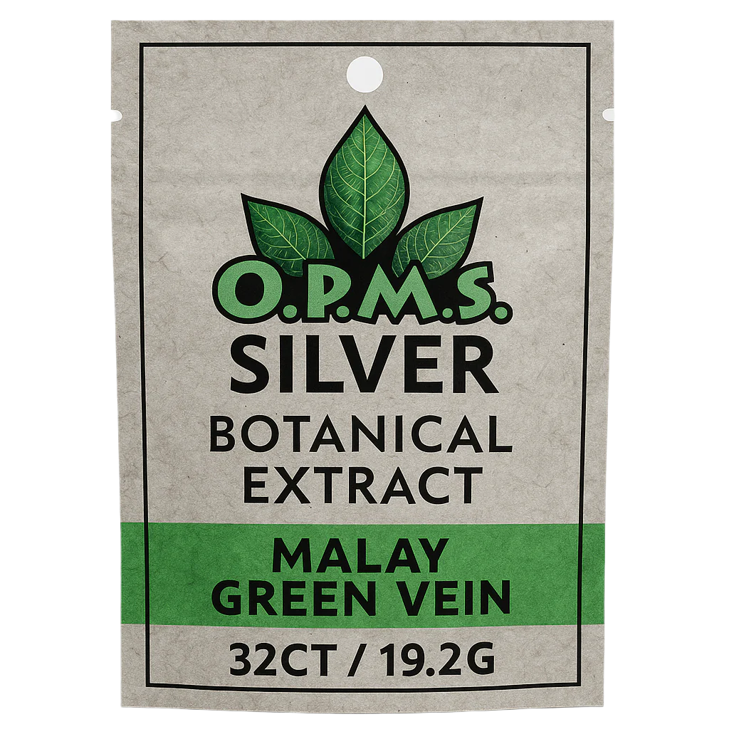 O.P.M.S. SILVER BOTANICAL EXTRACT CAPSULES 32CT / 19.2G - MALAY GREEN VEIN - Seven Tech