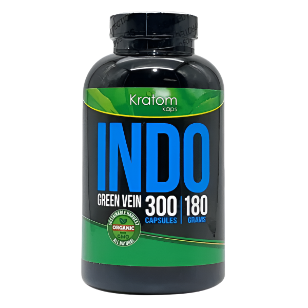 KRATOM KAPS CAPSULES 300CT / 180G - INDO GREEN VEIN - Seven Tech