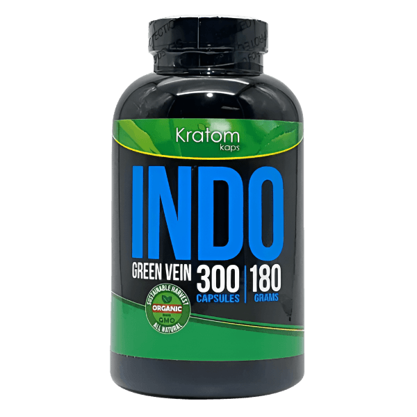 KRATOM KAPS CAPSULES 300CT / 180G - INDO GREEN VEIN - Seven Tech