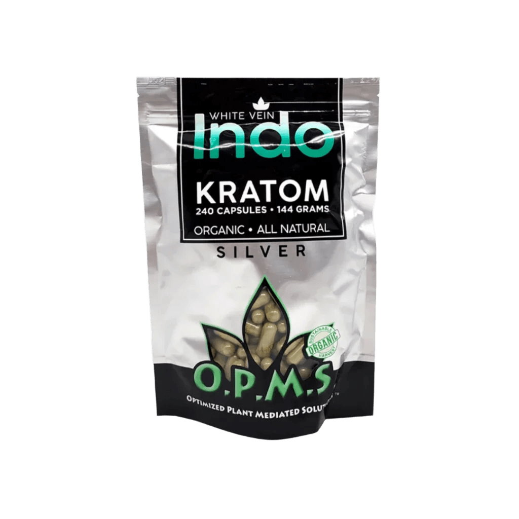 O.P.M.S. SILVER KRATOM CAPSULES 240CT / 144G / 5.08OZ - INDO WHITE VEIN - Seven Tech