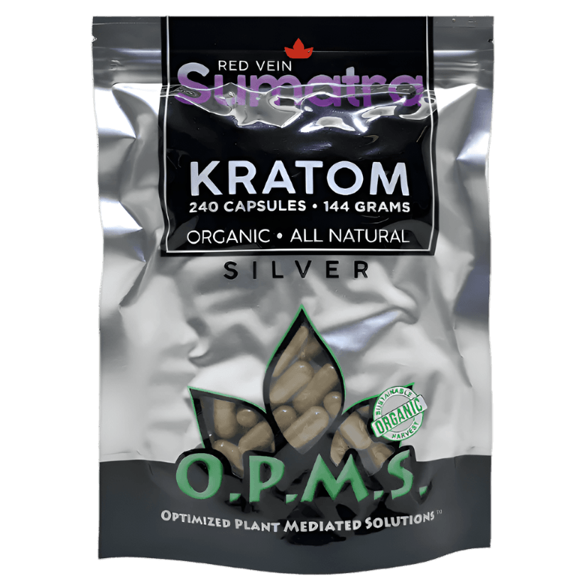 O.P.M.S. SILVER KRATOM CAPSULES 240CT / 144G / 5.08OZ - SUMATRA RED VEIN - Seven Tech