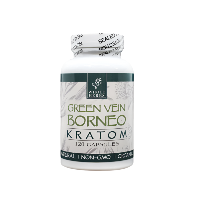 WHOLE HERBS KRATOM CAPSULES 120CT / 72G / 2.5OZ - BORNEO GREEN VEIN - Seven Tech