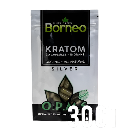 O.P.M.S. SILVER KRATOM CAPSULES 30CT / 18G / 0.63OZ - BORNEO SUPER GREEN VEIN - Seven Tech