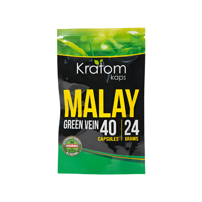 KRATOM KAPS CAPSULES 40CT 24G - MALAY GREEN VEIN - Seven Tech