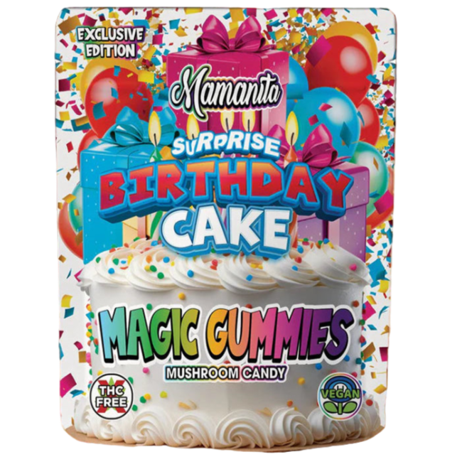 Mamanita Birthday Cake Magic Gummies Mushroom Candy 2pcs 800mg 1600mg Per Pkg - Seven Tech