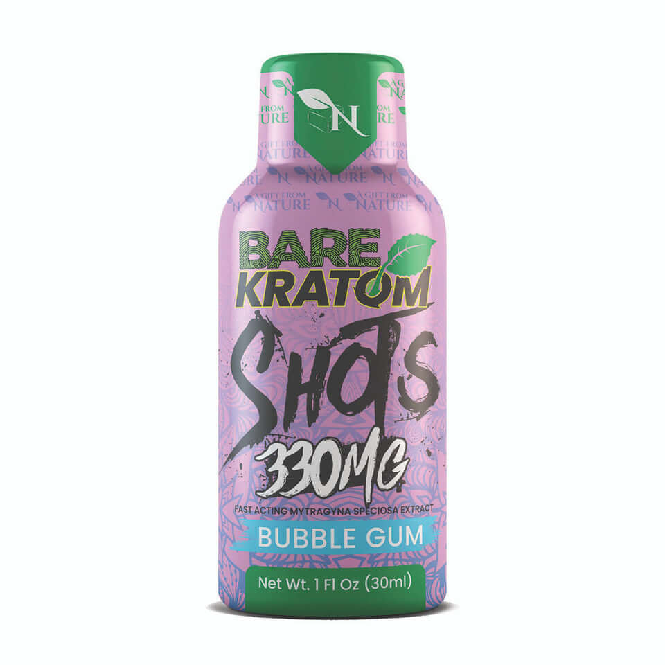 BARE KRATOM SHOTS 30ML 330MG BOX OF 4 - BUBBLE GUM - Seven Tech