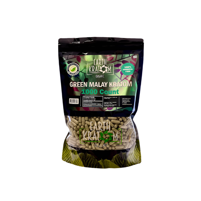 EARTH KRATOM CAPSULES 1000CT - MALAY GREEN VEIN - Seven Tech