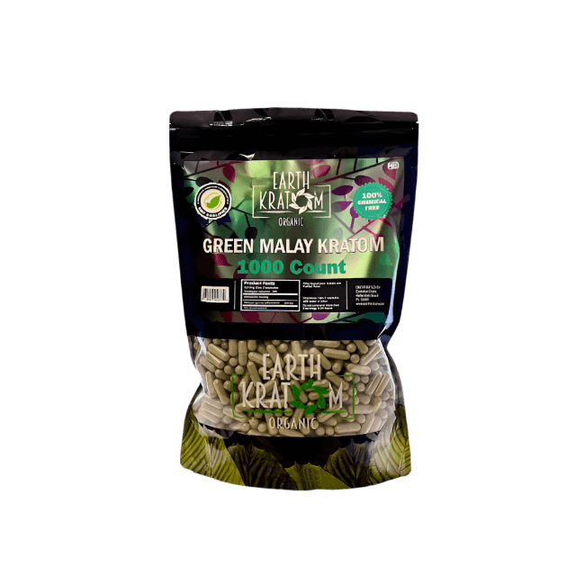 EARTH KRATOM CAPSULES 1000CT - MALAY GREEN VEIN - Seven Tech