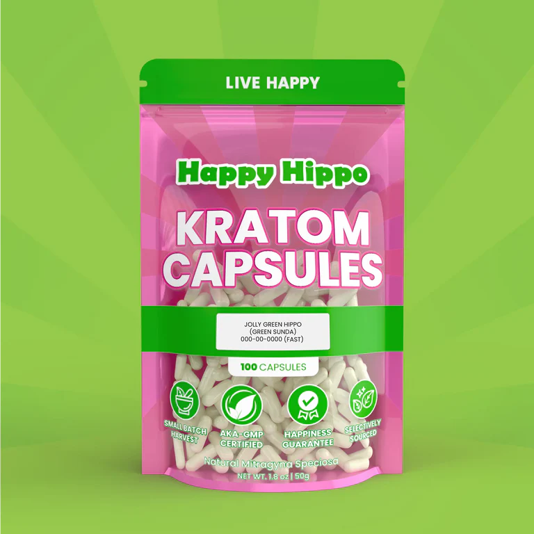 HAPPY HIPPO KRATOM CAPSULES 100CT - JOLLY GREEN HIPPO SUPER GREEN