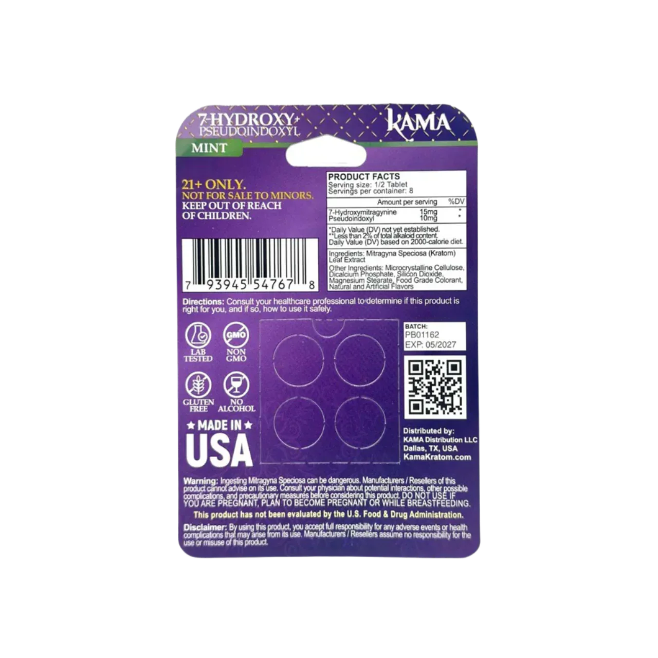 KAMA 4ct 7OH + Psuedoindoxyl Tabs Mint 50mg per Tablet - Seven Tech