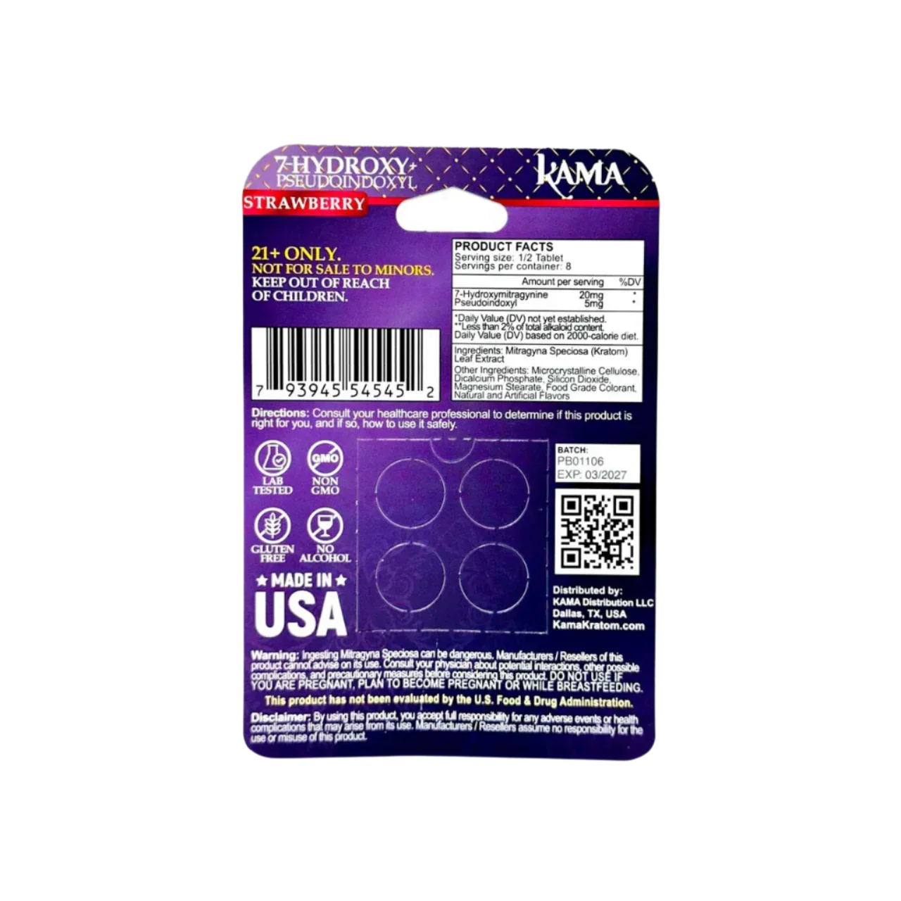 KAMA 4ct 7OH + Psuedoindoxyl Tabs Strawberry 50mg per Tablet - Seven Tech