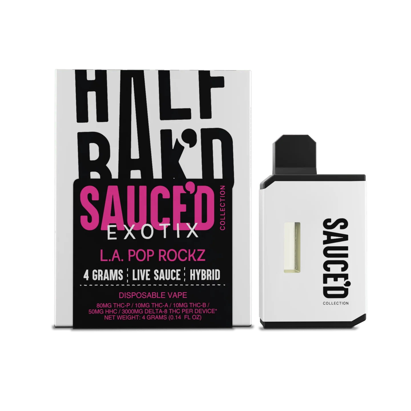 HALF BAKED SAUCED L.A. POP ROCKZ 4 GRAMS LIVE SAUCE HYBRID DISPOSABLE VAPE 80MG THC-P 5OMH HHC/