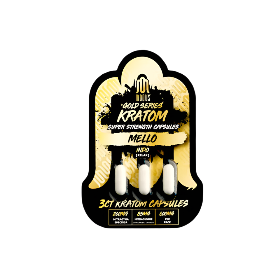 MODUS KRATOM GOLD SERIES SUPER STRENGTH CAPSULES 600MG 3CT - MELLO INDO (RELAX) - Seven Tech