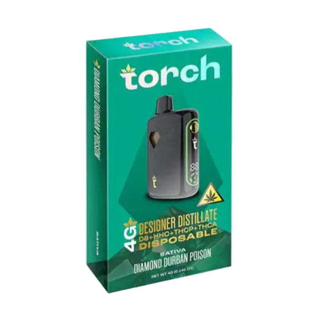 TORCH DESIGNER DISTILLATE 4G DISPOSABLE - DIAMOND DURBAN POISON SATIVA - Seven Tech