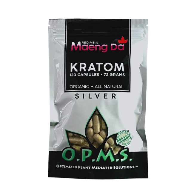 O.P.M.S. Silver Maeng Da Red Vein Kratom Capsules – 120ct (72g / 2.54oz) - Seven Tech