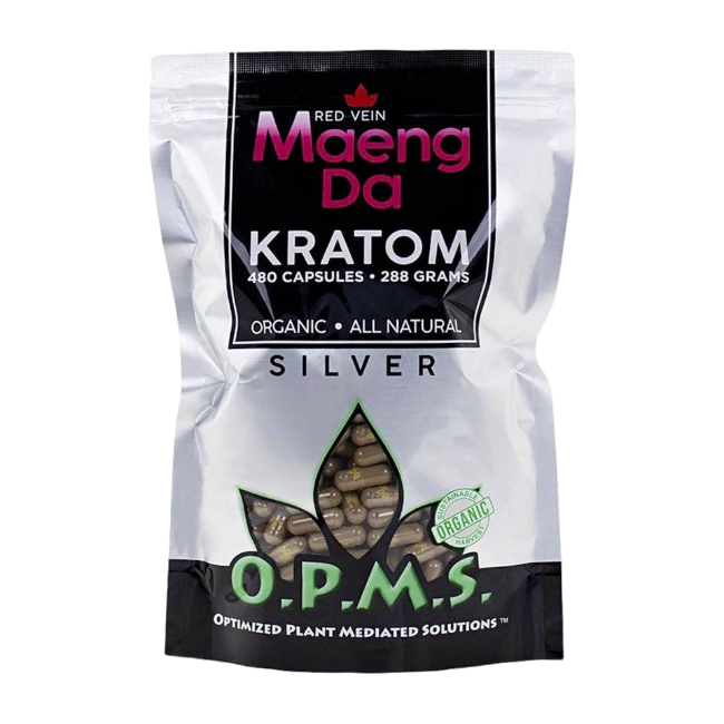 O.P.M.S. SILVER KRATOM CAPSULES 480CT / 288G / 10.16OZ – MAENG DA RED VEIN - Seven Tech