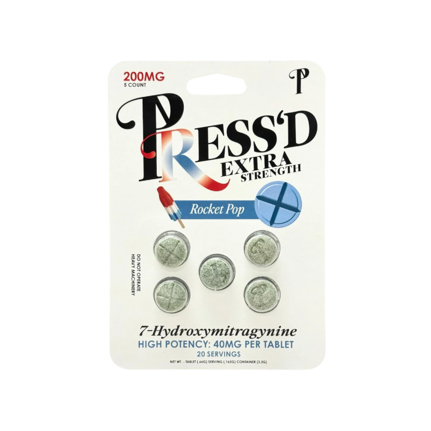 PRESS'D 5ct 7OH Chewable Tabs Rocket Pop Extra Strength 40mg Per Tablets - Seven Tech