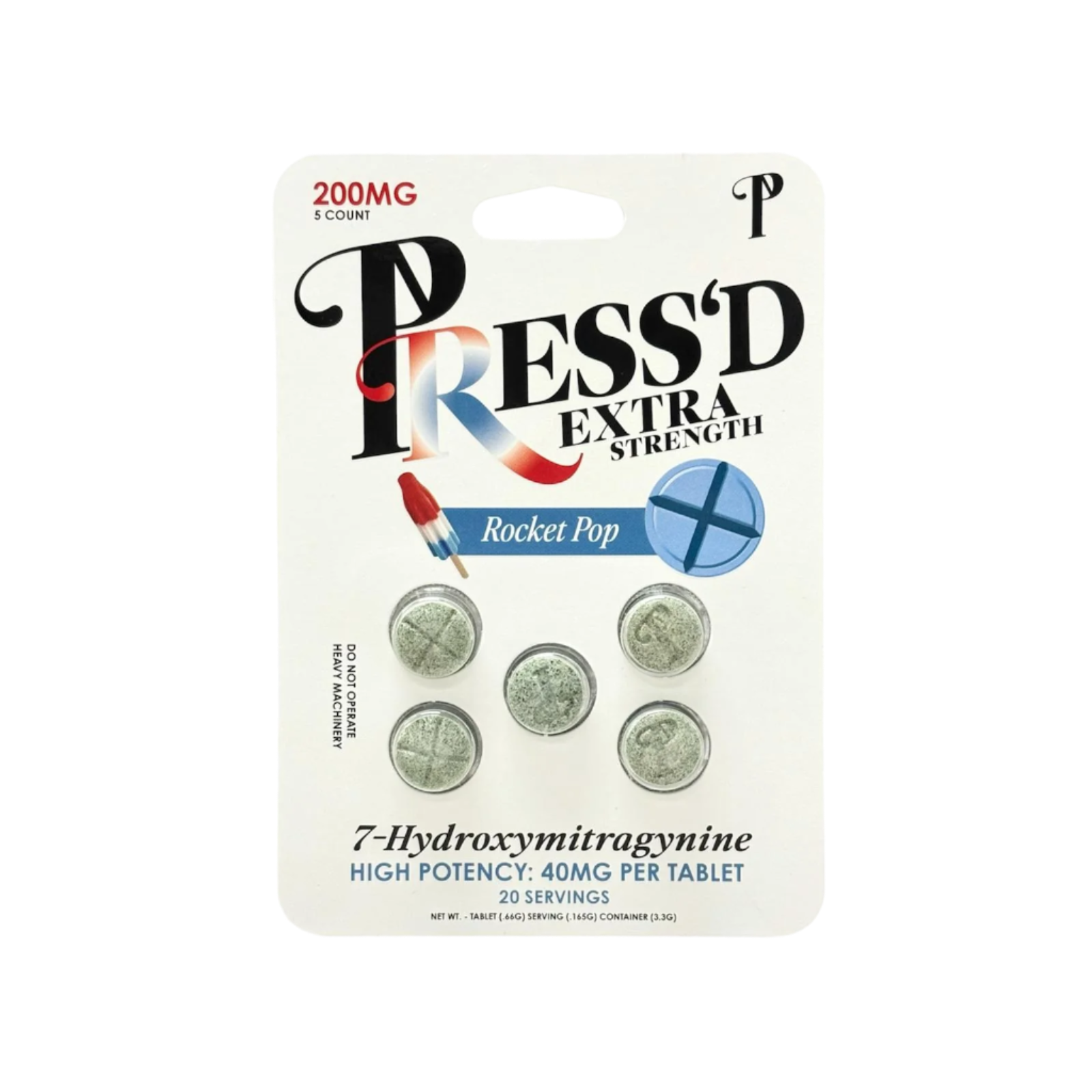 PRESS'D 5ct 7OH Chewable Tabs Rocket Pop Extra Strength 40mg Per Tablets - Seven Tech