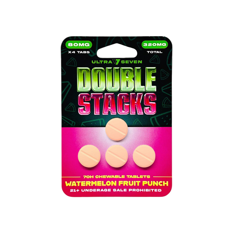 Ultra Seven Double Stacks 4ct 7OH Chewable Tab Watermelon Fruit Punch 80mg Per Tablets - Seven Tech
