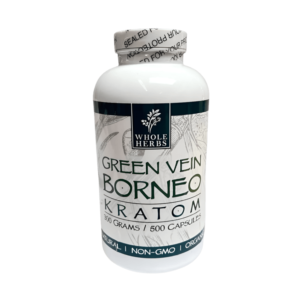 WHOLE HERBS KRATOM CAPSULES 500CT / 300G / 10.6OZ - BORNEO GREEN VEIN - Seven Tech