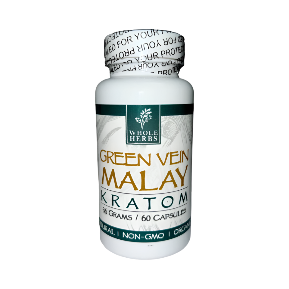 WHOLE HERBS KRATOM CAPSULES 60CT / 36G / 1.3OZ - MALAY GREEN VEIN - Seven Tech