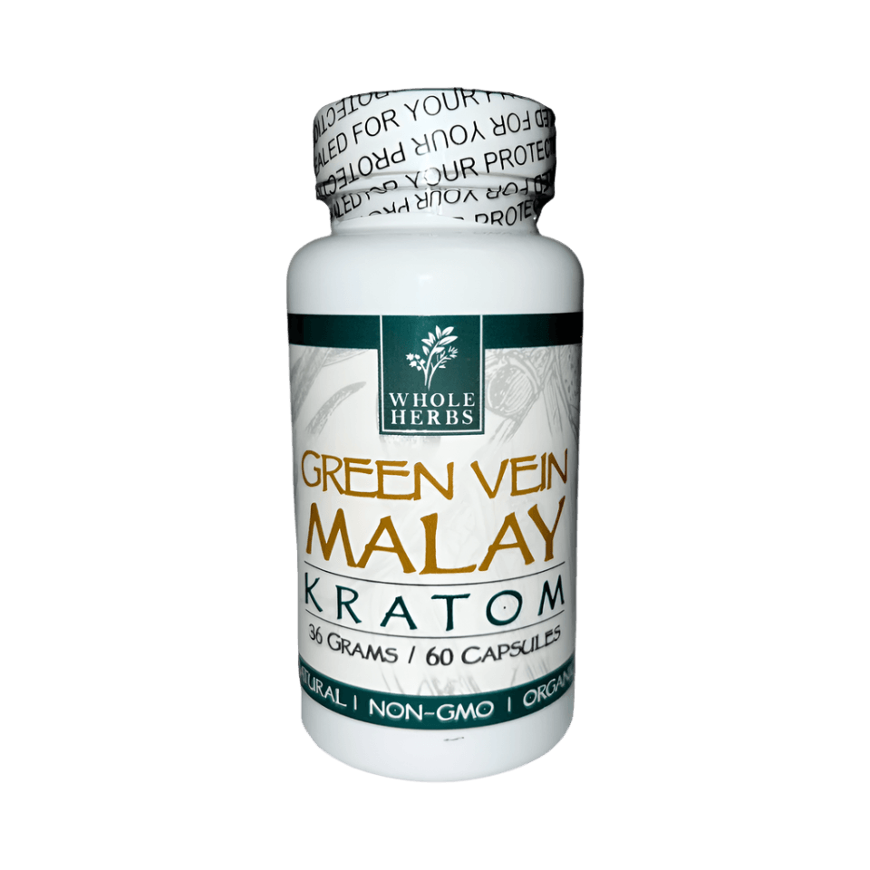 WHOLE HERBS KRATOM CAPSULES 60CT / 36G / 1.3OZ - MALAY GREEN VEIN - Seven Tech