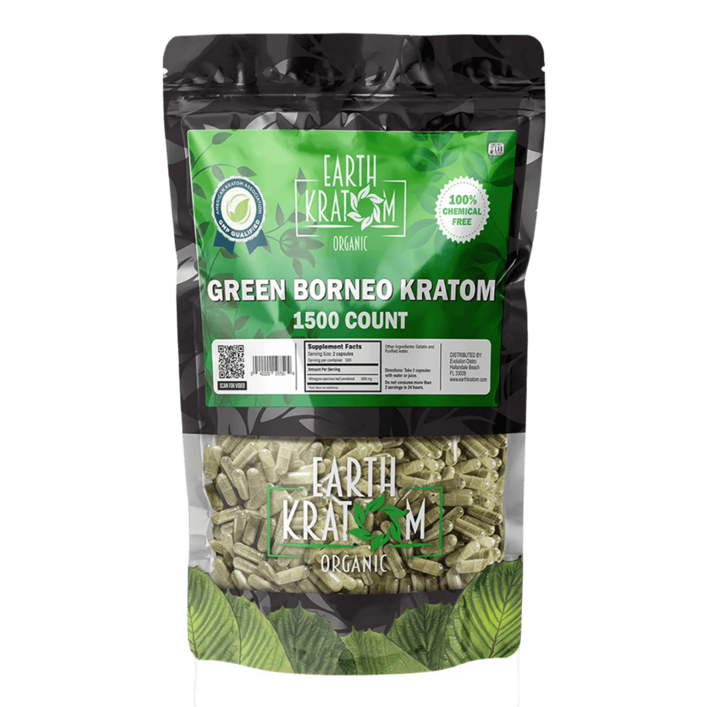 EARTH KRATOM 1500CT CAPSULES - BORNEO GREEN VEIN - Seven Tech