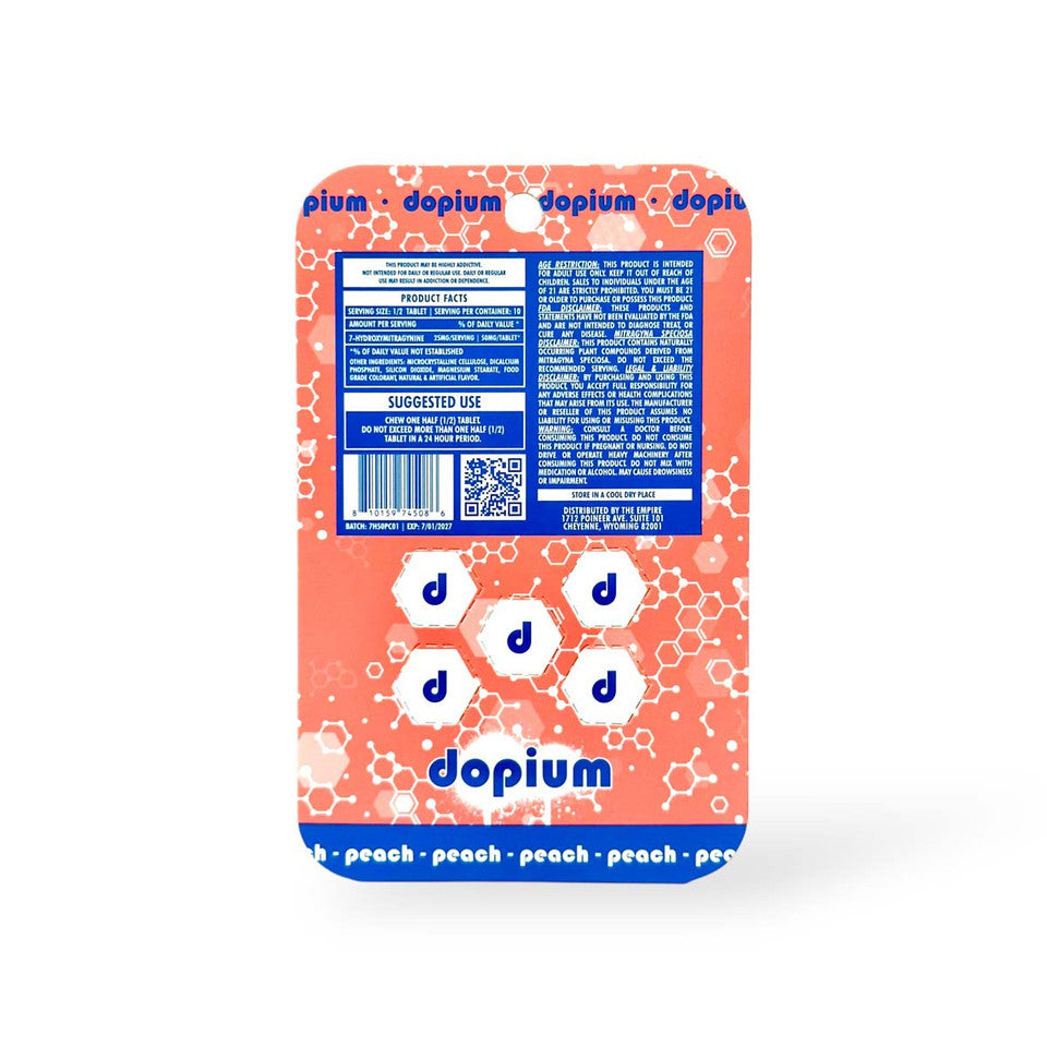 DOPIUM 7-HYDROXY CHEWABLE TABLETS 5CT 50MG PER TABLET - PEACH